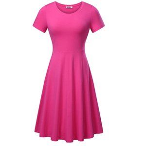 Simple Knee-Length Pink Short-Sleeved Dress